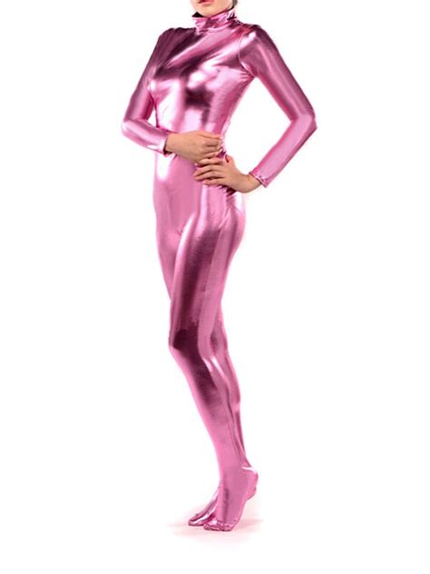 betterparty pink zentai catsuit metallic lycra shiny second skin suit suit waistcoat suit