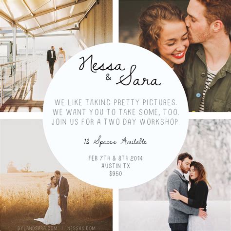 You can create stories of iconic work of your pictures. Wedding Photography Workshop - Nessa K | Wedding photography marketing, Wedding flyers, Dc ...