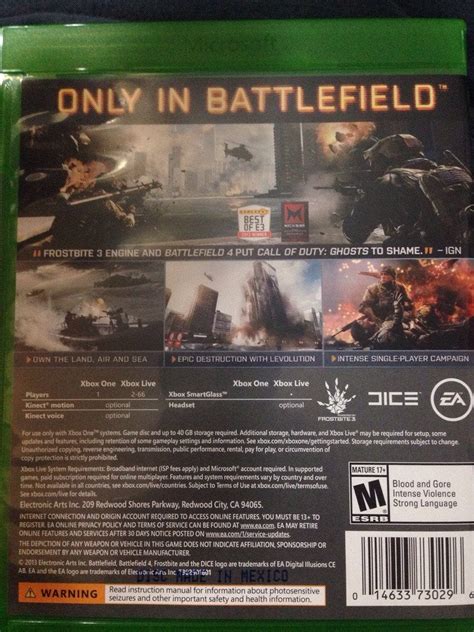 Battlefield 4 Back Cover For Xbox One Xboxone