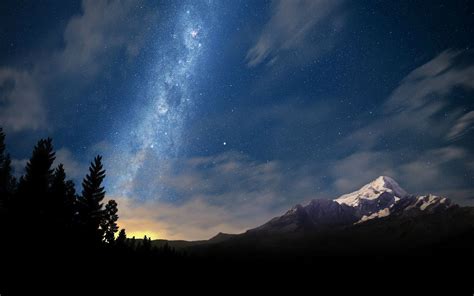Mountain Space Stars Milky Way Trees Wallpapers Hd Desktop And