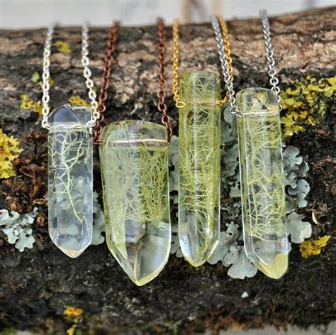 Lichen Crystal Pendant Forest Necklace Terrarium Necklace Gifts For