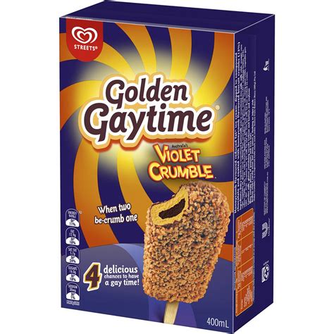 golden gaytime streets violet crumble ice cream 100ml x 4 pack woolworths