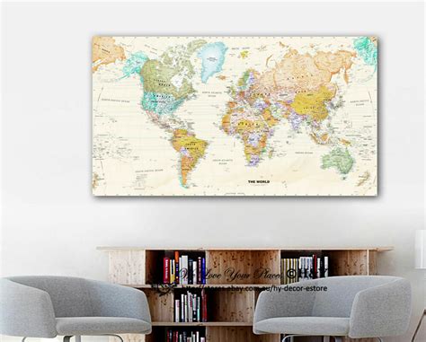 World Map Stretched Canvas Prints Framed Wall Art Home