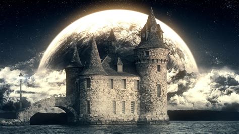 1600x900 Ancient Castle And Moon Art 1600x900 Resolution Wallpaper Hd