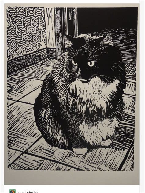 Pin By Janice C On Art Linocut Art Woodcut Cat Art