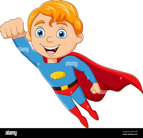 Cartoon Superhero Boy Flying On White Background Stock Vector Image