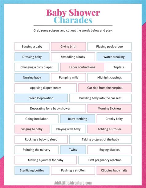 Baby Shower Charades Free Printable