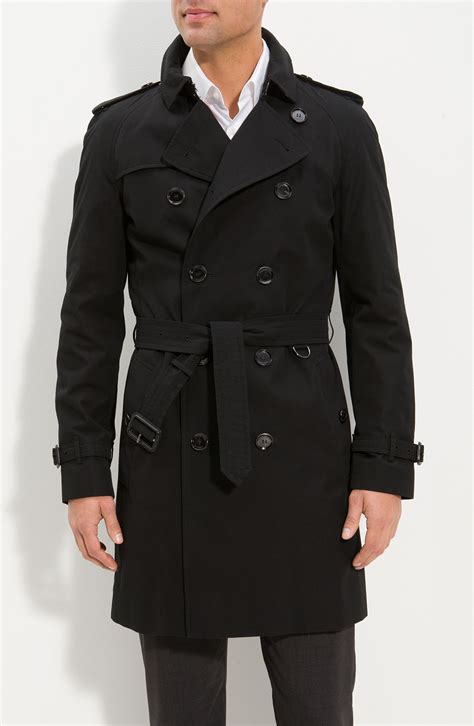 Burberry Trim Fit Double Breasted Trench Coat In Black For Men Jet