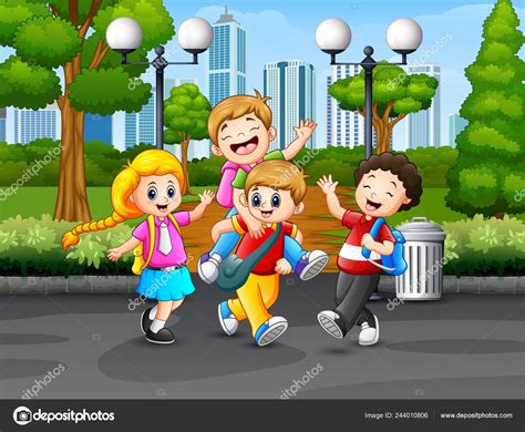 Happy School Kids Playing Park Stock Vector Image By ©dualoro 244010806