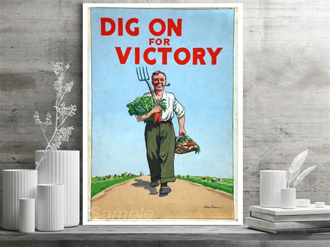 Vintage Dig On For Victory War Poster Print Etsy Uk