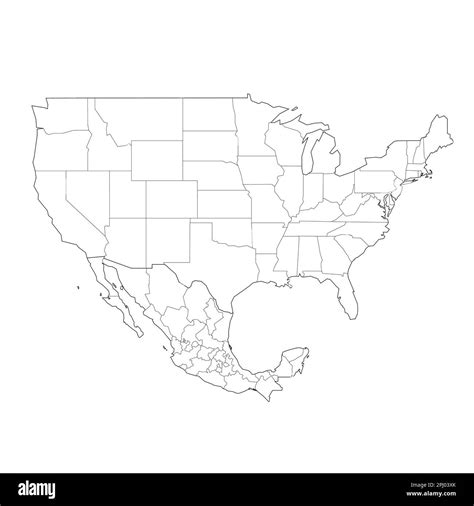 Estados Unidos Y M Xico Mapa Pol Tico De Las Divisiones Administrativas