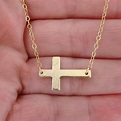 Sideways Cross Necklace 14K Gold Filled Horizontal Cross