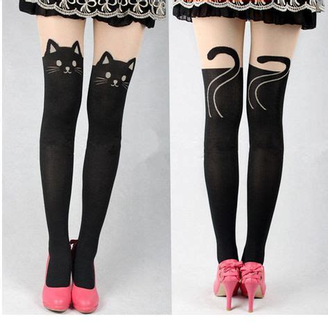 Soft Silk Pink Cat Print Tattoo Vintage Hipster Stockings Tights