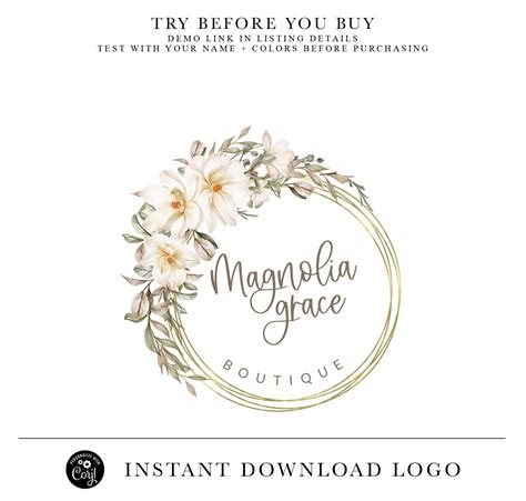 Magnolia Logo Floral Logo Design Boutique Logo Diy Magnolia Etsy