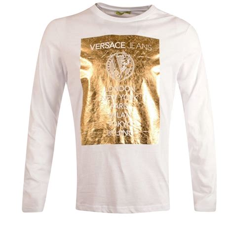 Versace Jeans White And Gold Print Longsleeve T Shirt Men From
