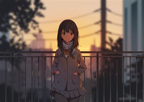 Wallpaper Anime Girls Sunset Ssss Gridman Takarada