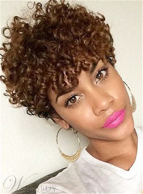 Pixie Light Brown Loose Curly Synthetic Hair Capless African American