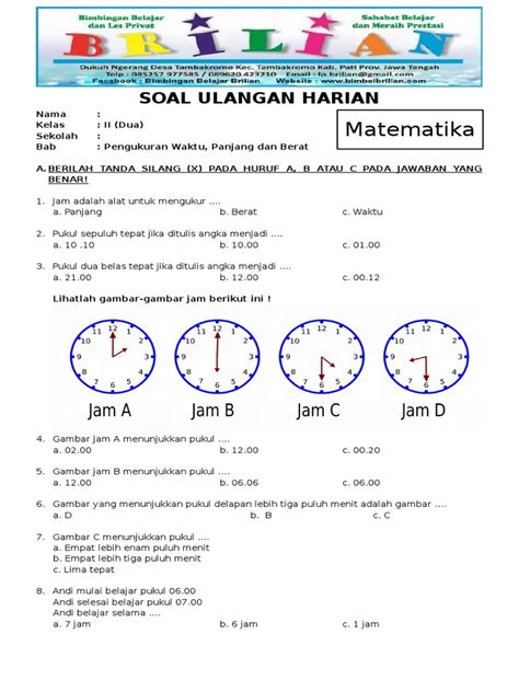 Soal Matematika Kelas 2 Sd Bab 4 Pengukuran Waktu Panjang Dan Berat
