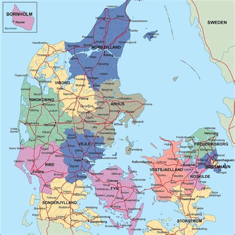 Denmark Political Map Illustrator Vector Eps Maps Eps Illustrator Map