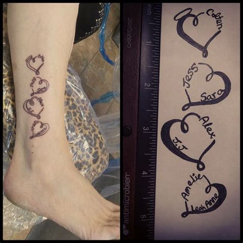 Two Tattoos On The Legs Of People With Hearts And Words Written In Cursive Writing