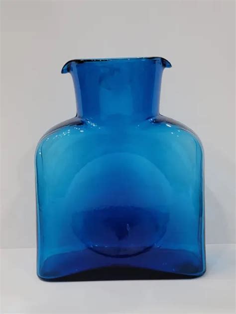 Blenko 2011 Turquoise Blue Art Glass Double Spout Water Pitcher Carafe Decanter 52 00 Picclick