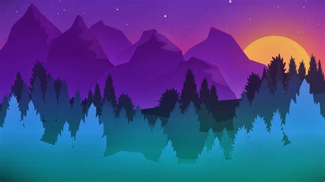 1920x1080 Stars Mountains Trees Colorful Minimalist Artwork Laptop Full