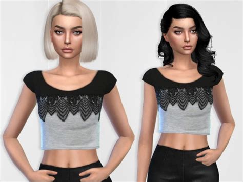 The Sims Resource Lace Crop Top By Puresim • Sims 4 Downloads