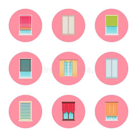 Windows And Curtains Set Vector Illustration Stock Vector