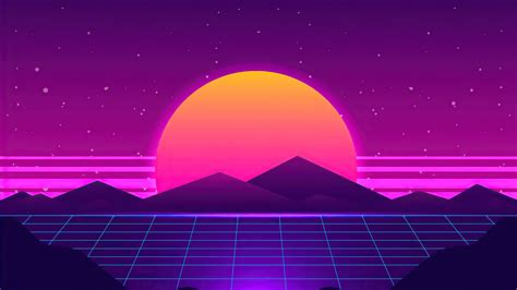 Retro Synthwave Island Mountain Sunset 4k