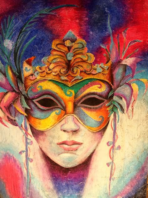 Study In Oil Pastels Of Geraldine Aratas Glided Carnival Mask