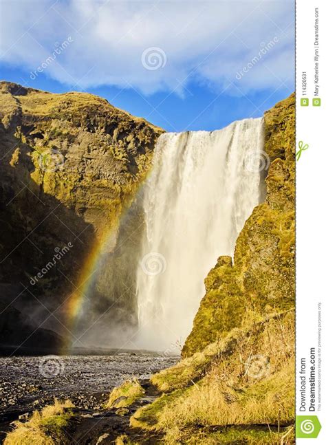Rainbow At Skogafoss Waterfall Iceland Stock Image Image Of Rainbow