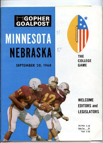 Minnesota V Nebraska Rare 1968 Football Program Vtg Golden Gophers
