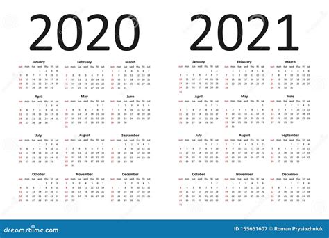 Calendar Of 2020 And 2021 Years Simple Calendar Template With Week