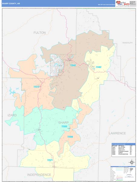 Sharp County Ar Wall Map Color Cast Style By Marketmaps