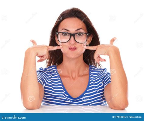 Lady With Spectacles Making A Funny Face Stock Photo Image Of Blue