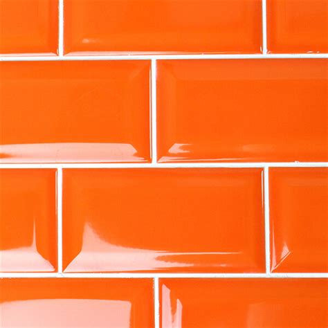 3x6 Bevelled Ddge Orange Ceramic Subway Tile Design For Backsplash