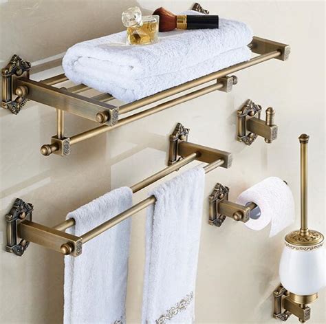 Antique Bronze Brass Carved Bathroom Accessories Set Solid Brass Bath