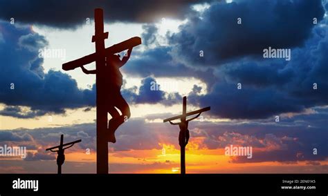 Silhouette Of Three Crosses On Calvary Hill Stock Photo Alamy