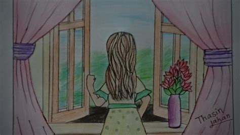 How To Draw And Color A Girl Standing In Front Of A Window Youtube