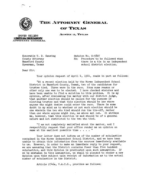 Texas Attorney General Opinion O 5807 The Portal To Texas History