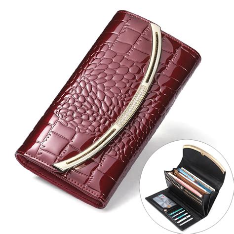 Large Capacity Genuine Leather Womens Wallets Fashion Patent Leather