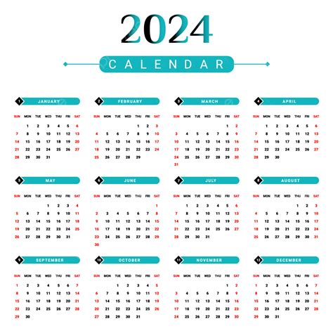 2024 Green And Black Yearly Calendar Vector Calendar Calendar 2024