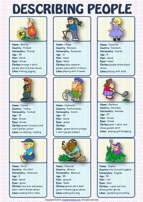 Describing People Esl Speaking Cards Worksheet English Lessons For