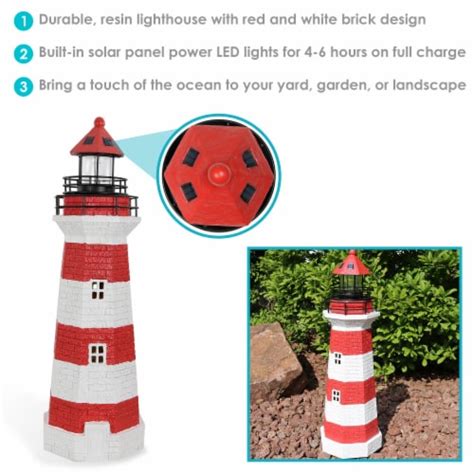 Sunnydaze 36 In Resin And Metal Red Striped Solar Led Lighthouse Statue