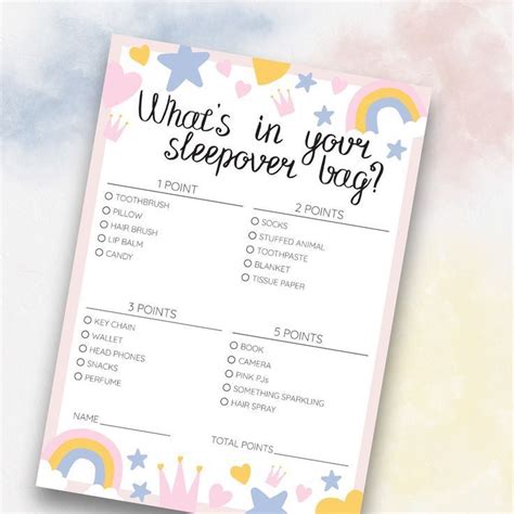 whats in your sleepover bag slumber party games girls etsy in 2021 sleepover party games