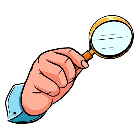 Male Hand With A Magnifying Glass Magnifier Detective Cartoon Style