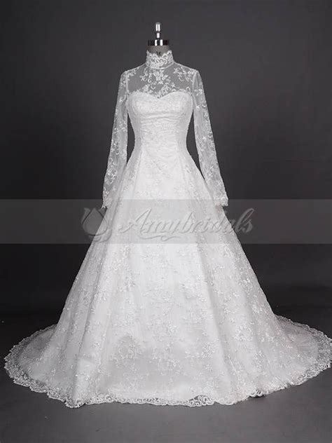 New Style High Neck Long Sleeves Lace Wedding Dress Long Sleeve Us 326