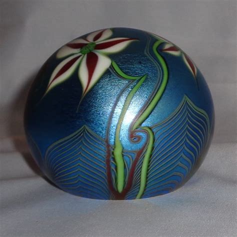 Orient And Flume Art Glass Paperweight Exquisite Flowers And Foliage