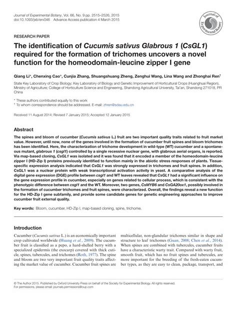 Pdf Research Paper The Identification Of Cucumis Sativus · Pdf
