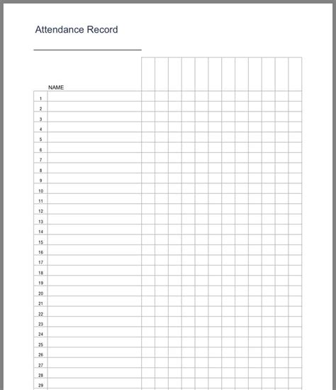 Printable Class Attendance Template Laraduraincantata